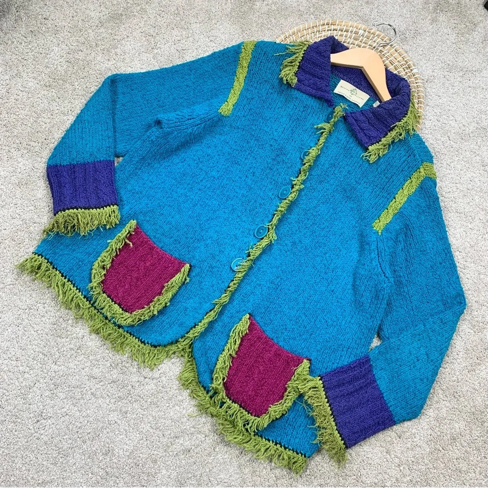 Design Options Philip & Jane Gordon Cardigan Knit Sweater Fringe Artsy Retro 1X